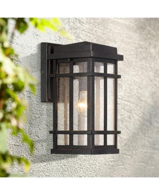 Neri Mission Industrial Outdoor Wall Light Fixtures Set of 2 Oil Rubbed Bronze 12 1/2" Clear Seedy Glass for Exterior
