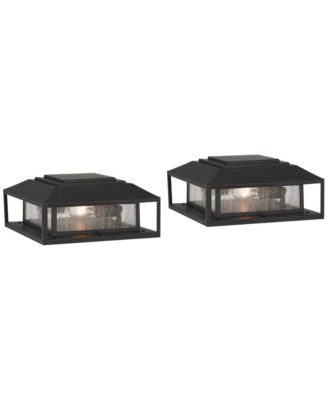 Gregor 6" High Modern Outdoor Pier Mount Light Fixture Porch House Set of 2 Weatherproof Black Seeded Glass Shade