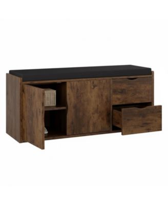 Entryway Storage Bench with 2 Drawers 2-Tier Shoe Rack Padded Seat Adjustable Shelf Industrial Wood