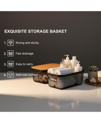 4 Metal Mesh Stackable Baskets With Handles Lids Pantry Organization Storage For Cabinets Shelves Kitchen