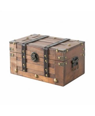 Small Wooden Treasure Chest Vintage Decorative Storage Box Hinged Lid Keepsakes Organizer