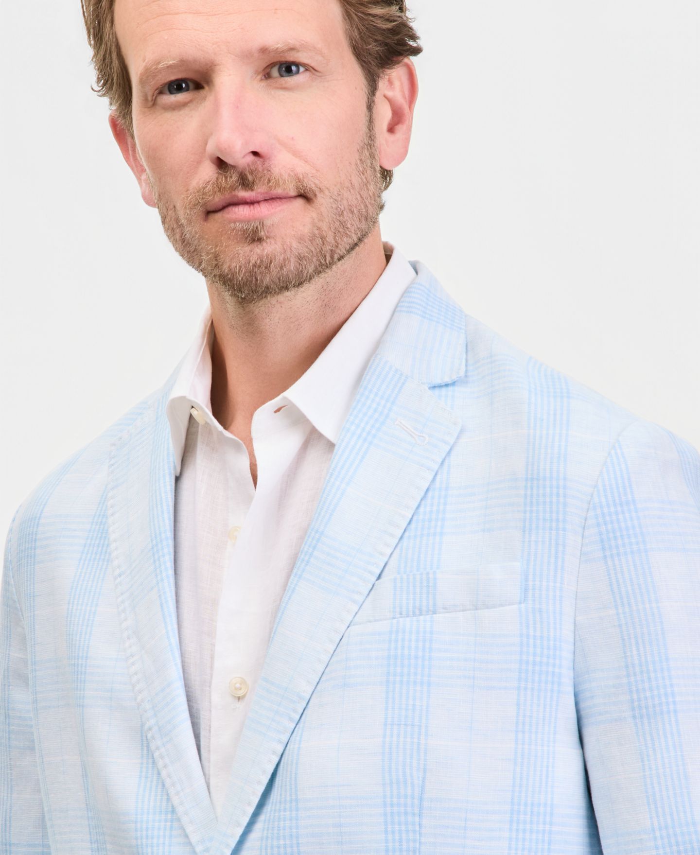 Мужской пиджак Club Room Plaid Linen Blazer, цвет: Мягкий клетчатый синий — фото 2