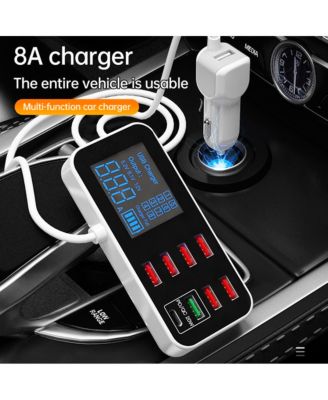 40W 8-Port Car Charger with PD20W Fast Charging and Digital Display
