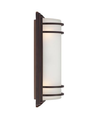 Habitat Modern Industrial Outdoor Wall Light Fixtures Set of 2 Rubbed Bronze 16" Opal Glass for Post Exterior Barn Deck