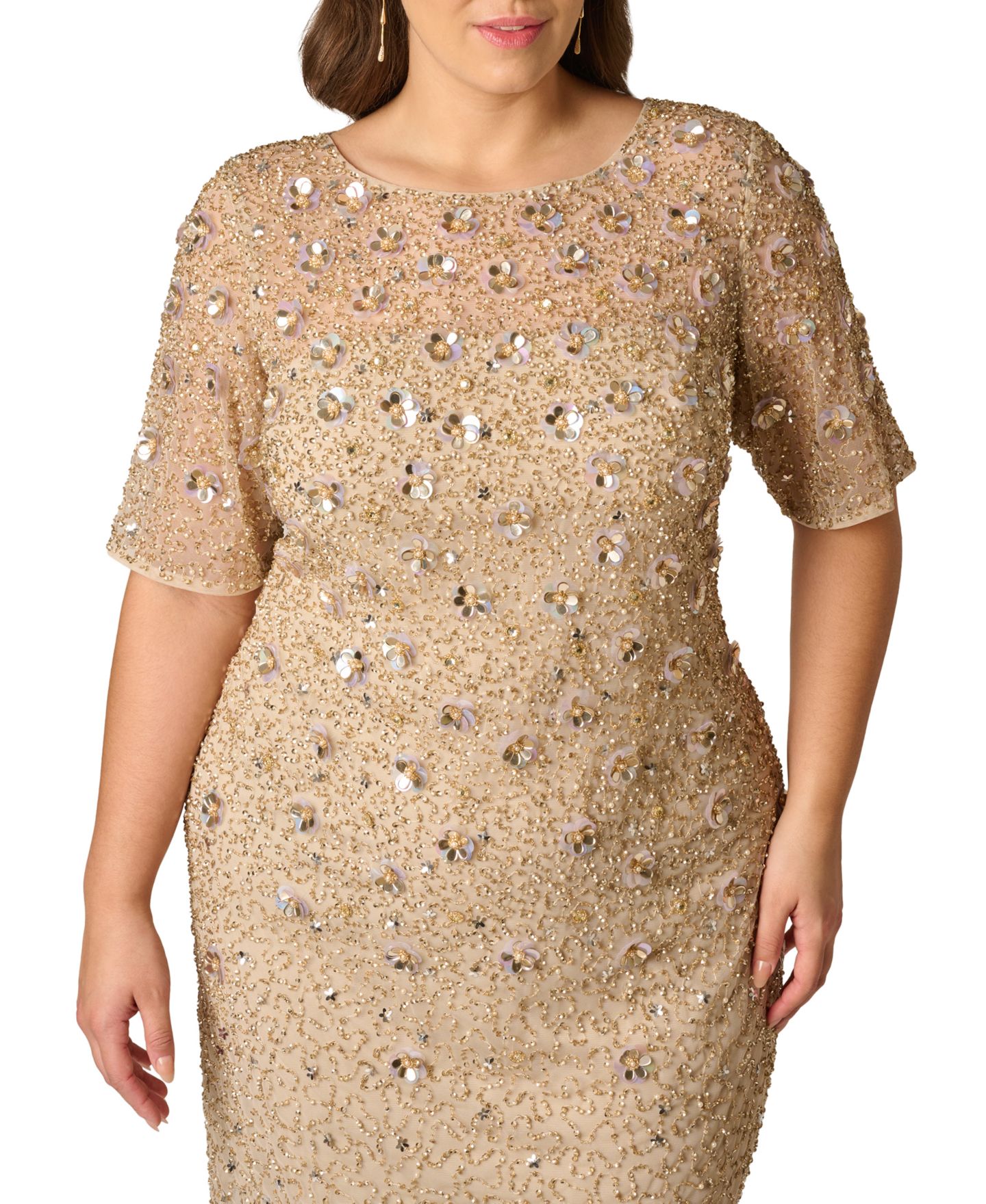 Женское платье Adrianna Papell Plus Size Embellished Sheath, цвет: Biscotti — фото 3