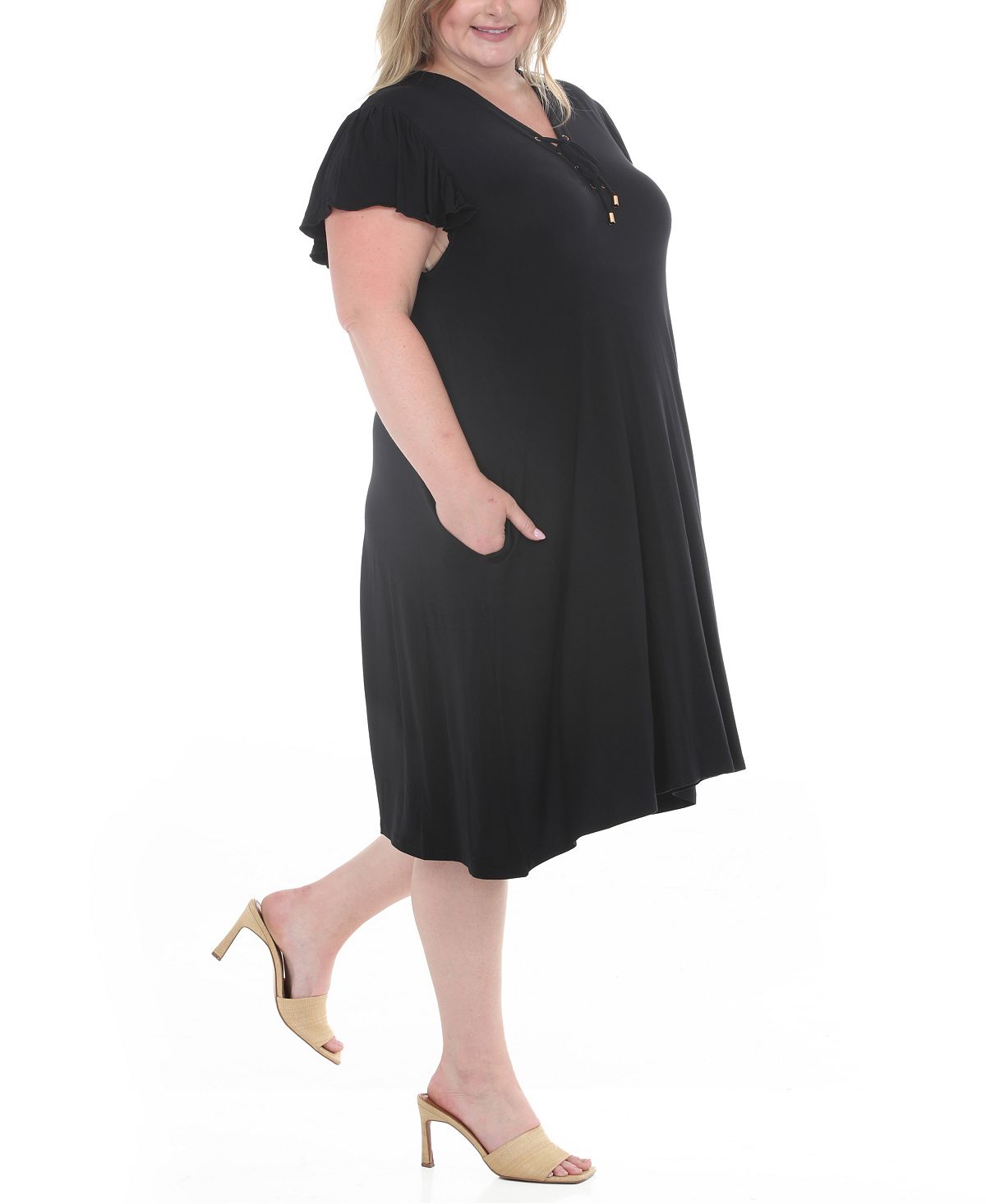 White Mark Plus Size V-Neck Tie-Front Shift Dress view 3 — MAYCSS fashion products