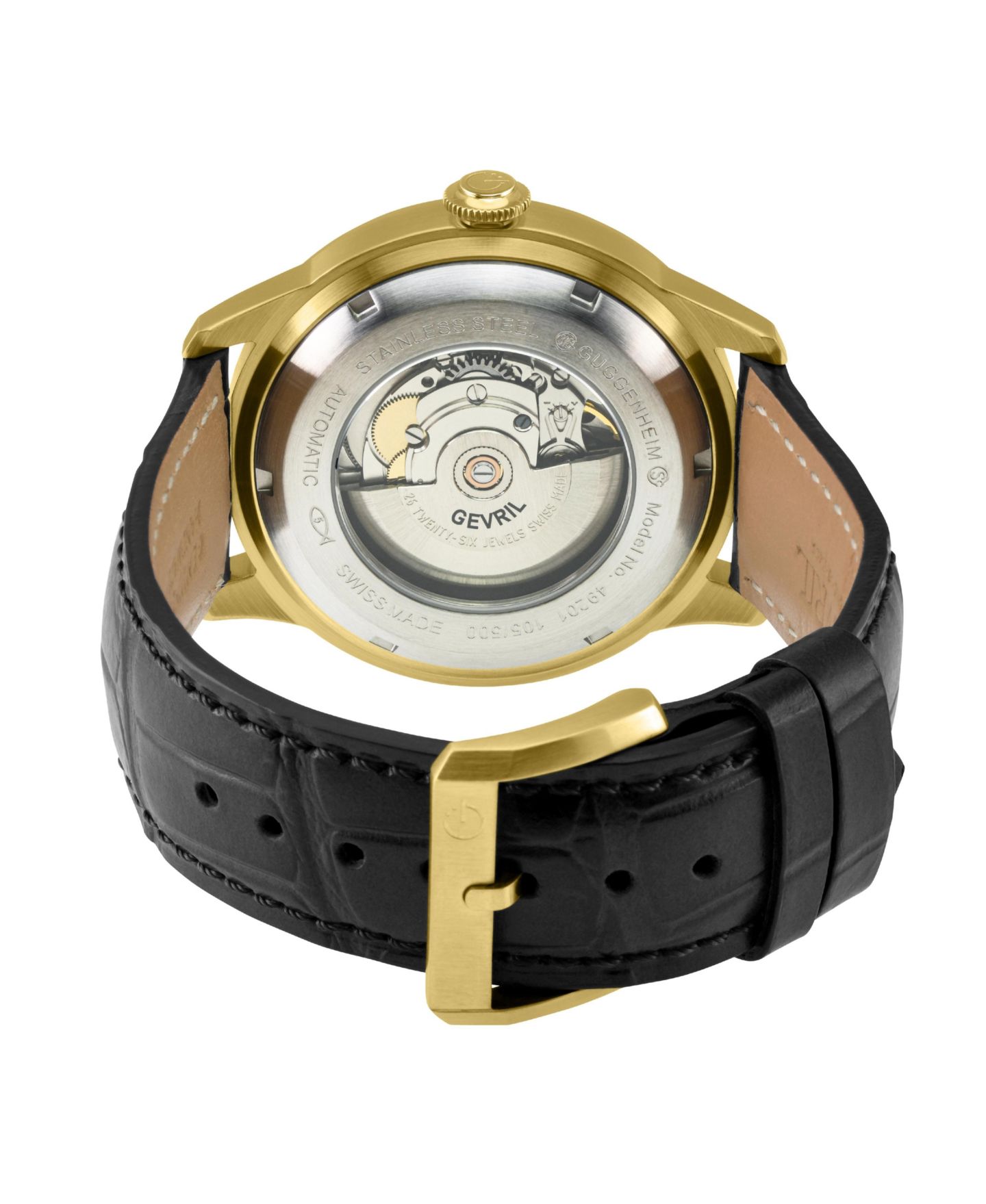 Мужские часы Gevril Guggenheim Swiss Automatic Italian Leather Strap Watch, цвет: Золотой — фото 2