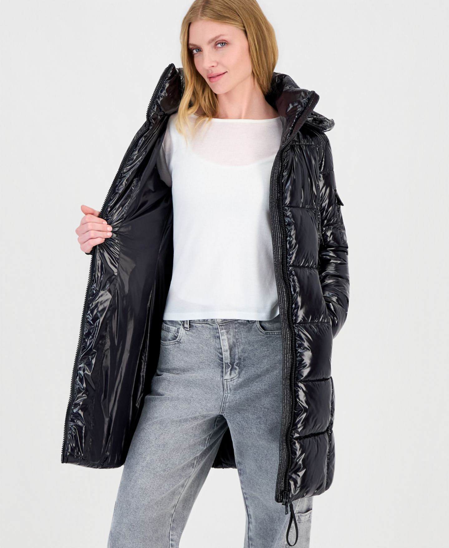 Женская куртка S13 Hooded Thumbhole-Cuff Shine Puffer, цвет: Оникс — фото 4