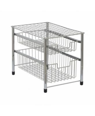 Free Standing Pull Out Cabinet Organizer Double Sliding Wire Baskets Top Shelf Stackable Metal Storage