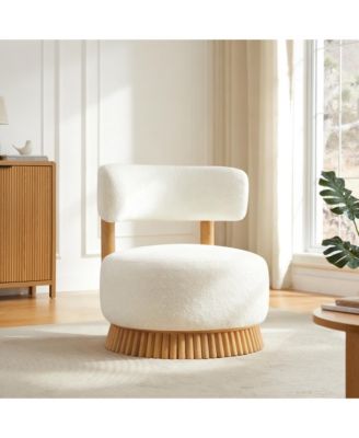 Modern Farmhouse Style Accent Chair with Thatched-Roof Inspired Wooden Base, Soft Upholstered Seating Chair for Living Room and Bedroom