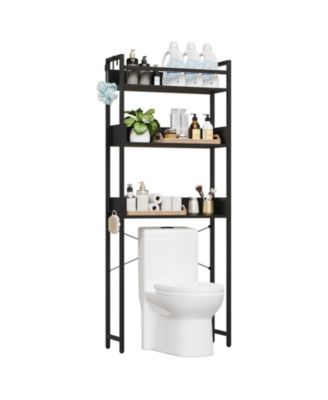 Space-Saving 3-Tier Over Toilet Storage Rack - Freestanding Wooden Bathroom Organizer with Open Shelves and Basket - Ideal Bathroom Basic Shelf