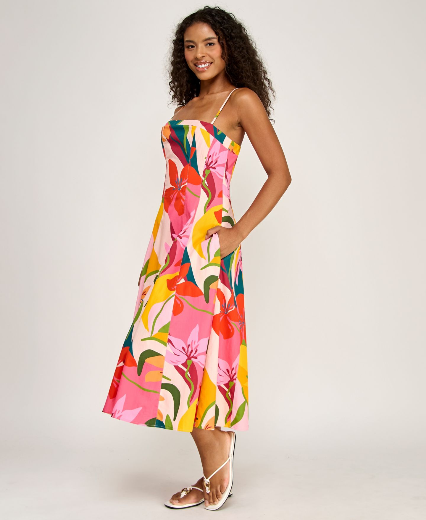 Женское платье Alex & Sophia Juniors' Printed Poplin Square Neck Midi, цвет: Разноцветный — фото 2