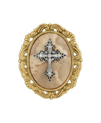 14k Gold Dipped Brown Obsidion Oval Brooch