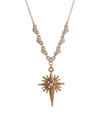 Gold Tone Crystal Glass Stones Star of Bethlehem Necklace