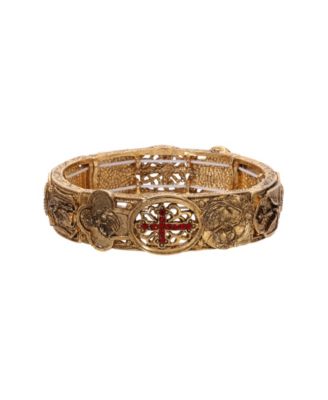 Gold Tone with Light Siam Cross Stretch Bracelet