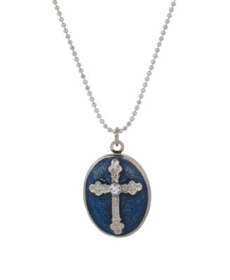 Silver Tone Blue Cross Locket Necklace