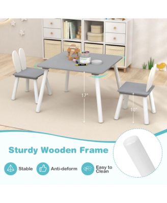 3 Pieces Kids Table and Chairs Set Children Wooden Furniture Set w/ Solid Wood Legs