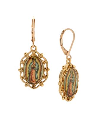 Symbols of Faith Gold Tone Our Lady of Guadalupe Decal Oval Leverback Earrings - Multi 41$