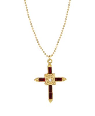 14k Gold Dipped Red Crystal Cross Pendant 16" Necklace