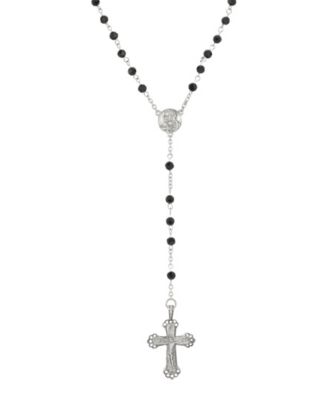 Pewter Black Bead Mother Mary Rosary