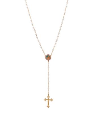 14k Gold Dipped Mary Child Decal Imitation Pearl Rosary
