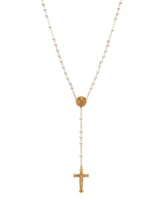 Gold-Tone White Bead Virgin Mary Locket Rosary