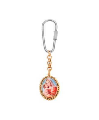 Silver Gold Tone Oval Virgin Mary Child Decal Key Chain