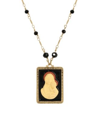 14k Gold Dipped Square Mary Child Cameo 30" Necklace
