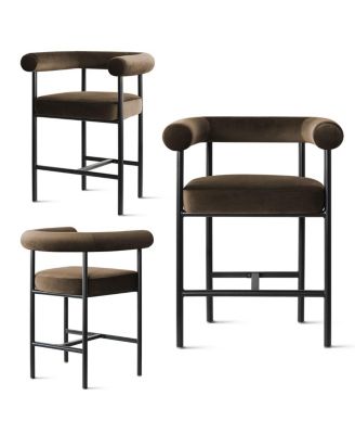 24" Velvet Counter Height Stools with Arms, Metal Legs, Set of 3