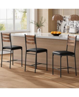 Bar Stools Set of 2, Thick Cushioned Faux Leather Stools with Islamic Pattern Design