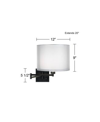 Modern Swing Arm Wall Lamp Espresso Plug-In Light Fixture Double Sheer Silver White Drum Shade Bedroom Bedside