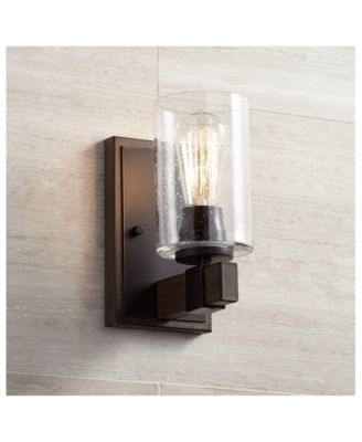 Poetry High Wall Sconces Light Lamp Fixture Mount Set of 2 Bathroom Hardwired Clear Seeded Glass Shade