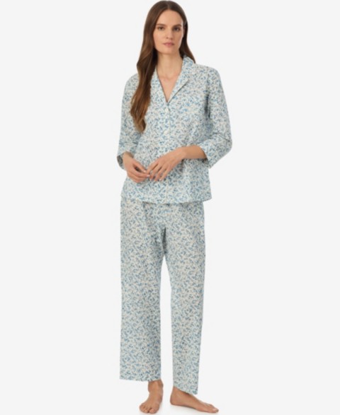 Женские Lauren Ralph Lauren Women's Notch Collar Top and Ankle-Length Pajama Pants, 2-Piece Set