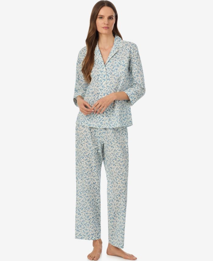Lauren Ralph Lauren Womens Notch Collar Top Ankle Length Pajama Pants 2 — 2 piece
