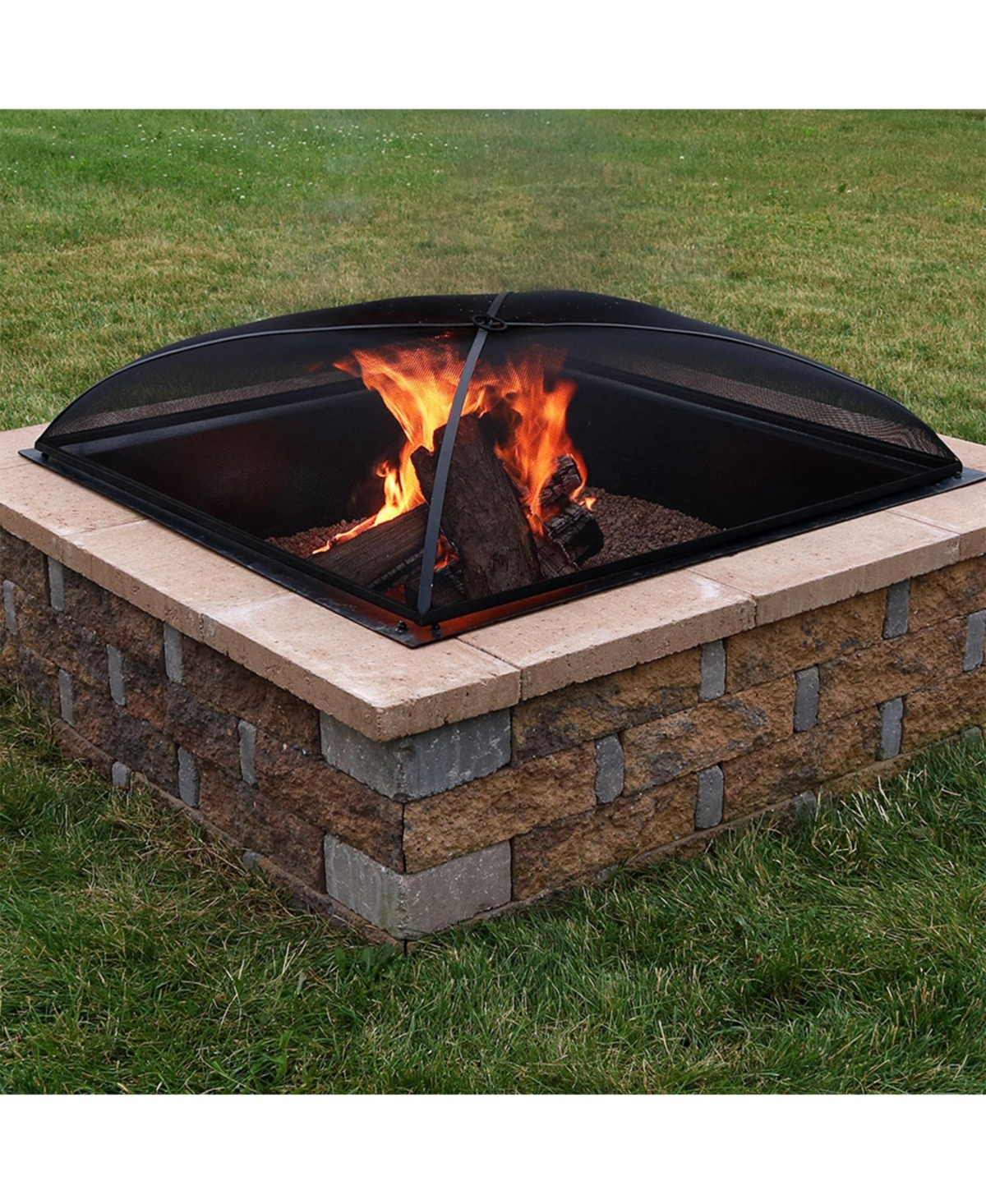 Outdoor Heavy-Duty Steel Mesh Square Easy-Opening Camp Fire Pit Spark Screen Lid