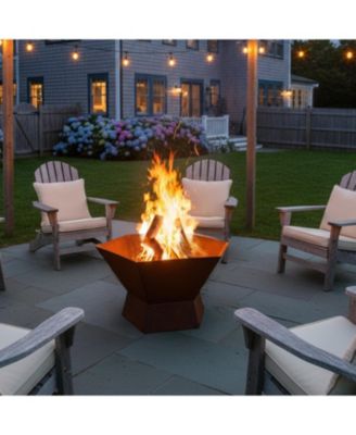 Outdoor Camping or Backyard Hexagon Rustic Affinity Fire Pit Bowl on Pedestal Stand - 23" - Oxidized Rust