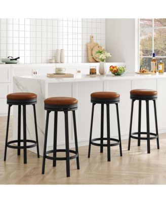 30" Swivel Bar Stools Set of 4, PU Leather Backless Metal Frame