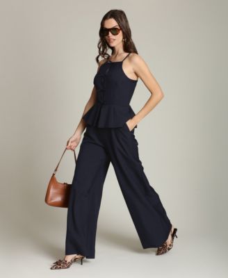 Women's Bow Vest Twofer Square Neck Jumpsuit