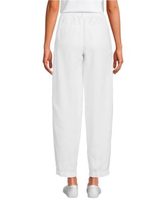 Women's Linen High Rise Pleated Barrel Leg Ankle Pants