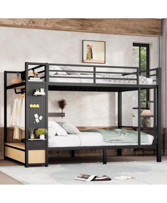 Queen Metal Bunk Bed with Storage for Teens