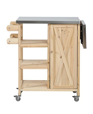 Foldable Outdoor Kitchen Island Cart with Lockable Wheels, Storage Cabinet and Towel Rack
