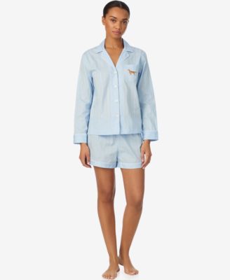 Women's Notch Collar Top and Pajama Shorts, 2-Piece Set