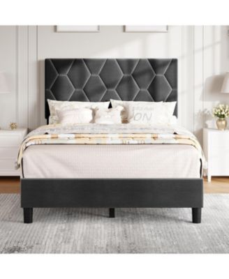Twin Upholstered Bed Frame with Headboard, Platform Design with Wood Slats
