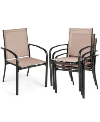 Outdoor Dining Chairs Set of 4 with  Breathable Fabric Armrests High Back