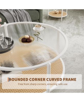 30" 2-Tier Rattan Coffee Table with Water-Wave Glass