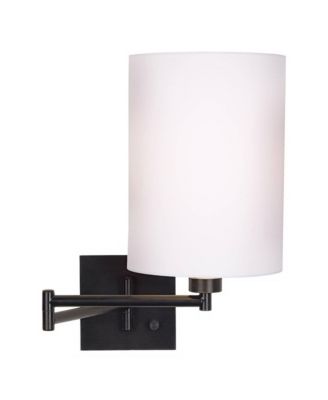 Farmhouse Rustic Swing Arm Wall Lamp Plug-in 8" Light Fixture Cotton Cylinder Shade for Bedroom Bedside