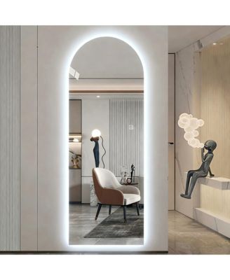 65 x 21 Inch LED Full Length Wall Mirror Symmetrical Arch Design 3 Color Dimmable Lighting Shatterproof Wall Mounted Vanity Mirror