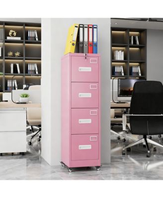 4 Drawer Metal File Cabinet with Wheels, Lockable, Name Cards, Easy to Move