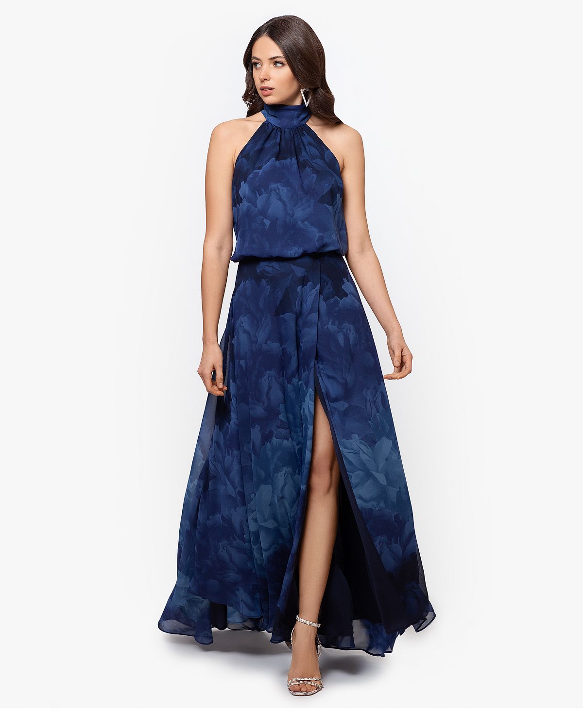 Betsy & Adam Women's Long Chiffon Print Halter Neck Dress view 1 — MAYCSS fashion products