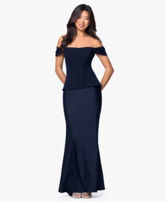Betsy & Adam Women's Long Off-The-Shoulder Corset Dress - Macy's
